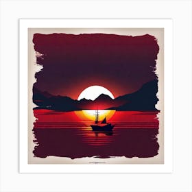 Sunset Sailboat Free Vector Art Print