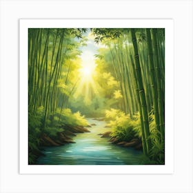 A Stream In A Bamboo Forest At Sun Rise Square Composition 80 Art Print