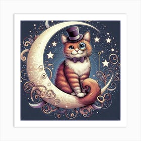 Cat On The Moon 2 Art Print