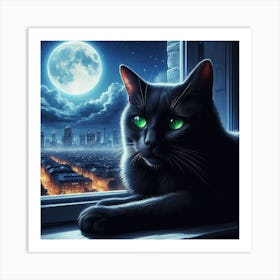 Black Cat With Green Eyes Art Print