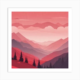 Misty mountains background in red tone 9 Art Print