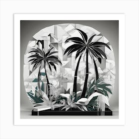 Oasis Fragmented Monochrome Cubism Style Art Print