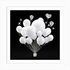 An Octane Rendered Abstract Whimsical Bunch Of Hand Drawn White Balloons Each Decorated With Int Art Print