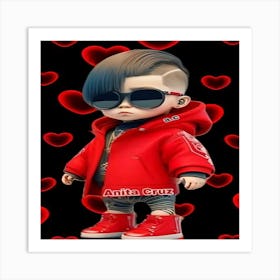 Boy In Red Jacket And Sunglasses Art Print