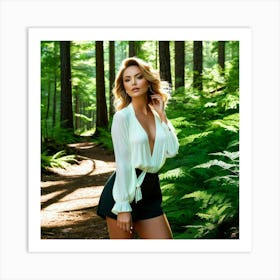 Beautiful Woman In Forest Art Print