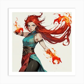 Girl With Red Hair The Magic of Watercolor: A Deep Dive into Undine, the Stunningly Beautiful Asian Goddess 1 Art Print