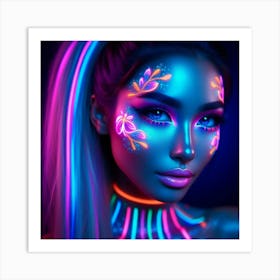 A woman and glowing neon 4 Art Print