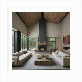 Modern Living Room With Fireplace 2 Art Print