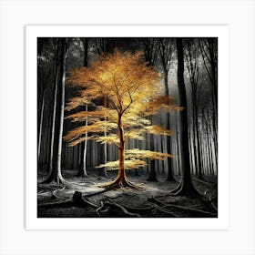 Golden Tree In The Forest 5 Art Print