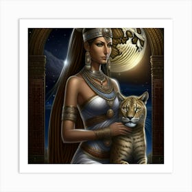 Egyptian Woman With Cat Art Print