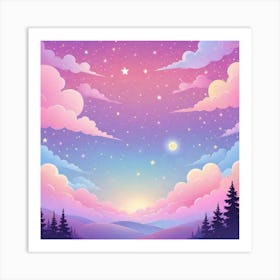 Sky With Twinkling Stars In Pastel Colors Square Composition 139 Art Print