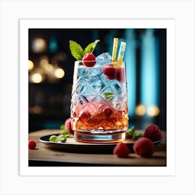 Cocktail With Raspberries And Mint Art Print