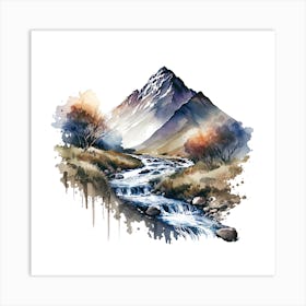 Watercolor Mountain Stream 1 Art Print