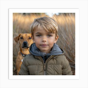 Portrait Of A Boy And Dog Art Print