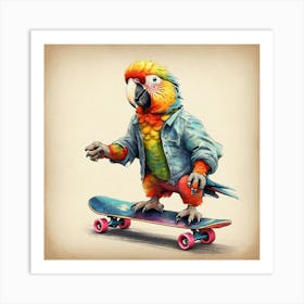 Parrot On Skateboard 2 Art Print