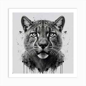 Portrait Of A Hyper Realistic Puma In Black Art Print