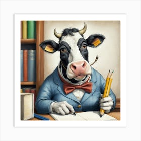 Cow At Desk 2 Art Print