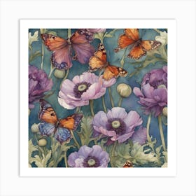 Butterflies And Poppies Art Print