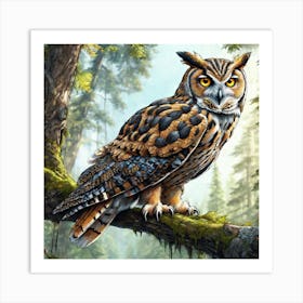 Owl In The Forest 200 Art Print