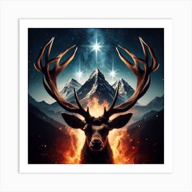 Deer In Flames Art Print