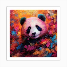 Panda Bear In Autumn Leaves Art Print