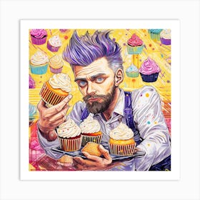 Man With Cupcakes Art Print