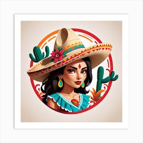 Mexican Girl In Sombrena 2 Art Print