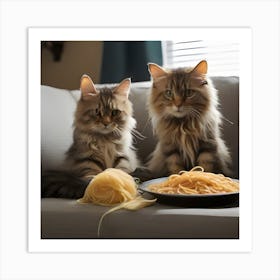 Cats Eat Spaghetti Art Print