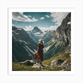 Woman In The Mountains Art Print