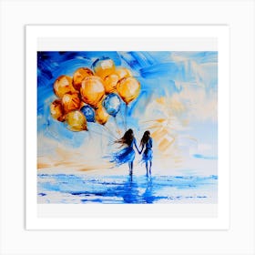 Of Two Girls Holding Balloons Art Print