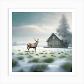 Deer In The Snow 20 Art Print