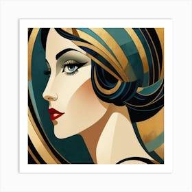 Art Deco Woman Portrait 2 Art Print