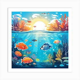 Underwater Serenity Calming Underwater Scenes With Schools Of Fish Coral Reefs And Sunrays Filter 929751809 (2) Art Print