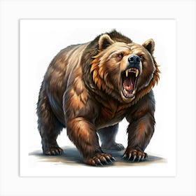 A Roaring Brown Bear With Red Eyes Art Print