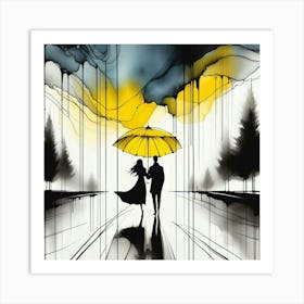 Silhouette of a woman and a man Art Print