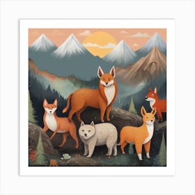 Foxes In The Forest Art Print