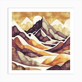 Firefly An Illustration Of A Beautiful Majestic Cinematic Tranquil Mountain Landscape In Neutral Col (78) Art Print