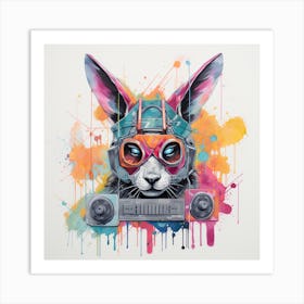 Rabbit With Boombox Art Print