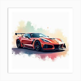 Chevrolet Corvette Zr1, Colorful Watercolor Background, No Logo Or Signature 1 Art Print