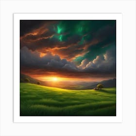 Sunset In The Field Art Print