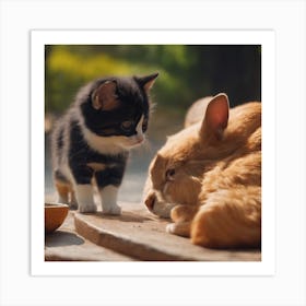 Cat And Rabbit 1 Art Print