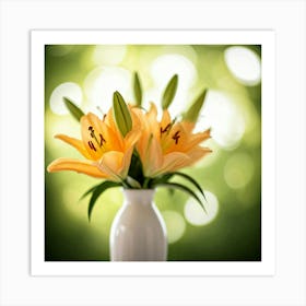 Orange Lilies In A White Vase Art Print