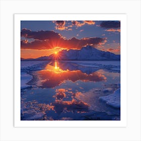 Sunset In The Frozen Lake Art Print