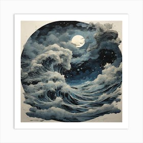 Sea wave, Linocut Art Print