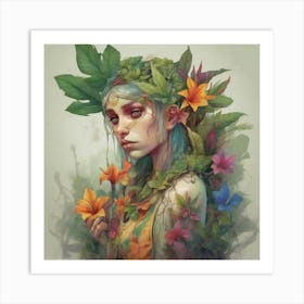 Girl With Flowers Art Print