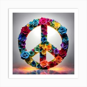 Peace Symbol Designed From Multicolored Roses Transparent Background Broken Glass Effect No Back Art Print