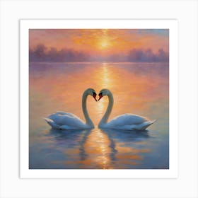 Sunset Swans Art Print