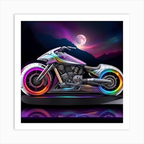 Colorful Motorcycle At Night Art Print