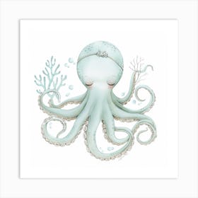 Cute Storybook Style Octopus Sleeping Art Print