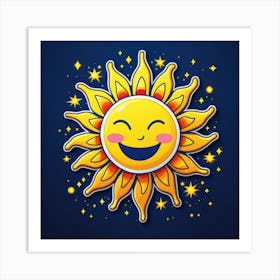 Lovely smiling sun on a blue gradient background 138 Art Print